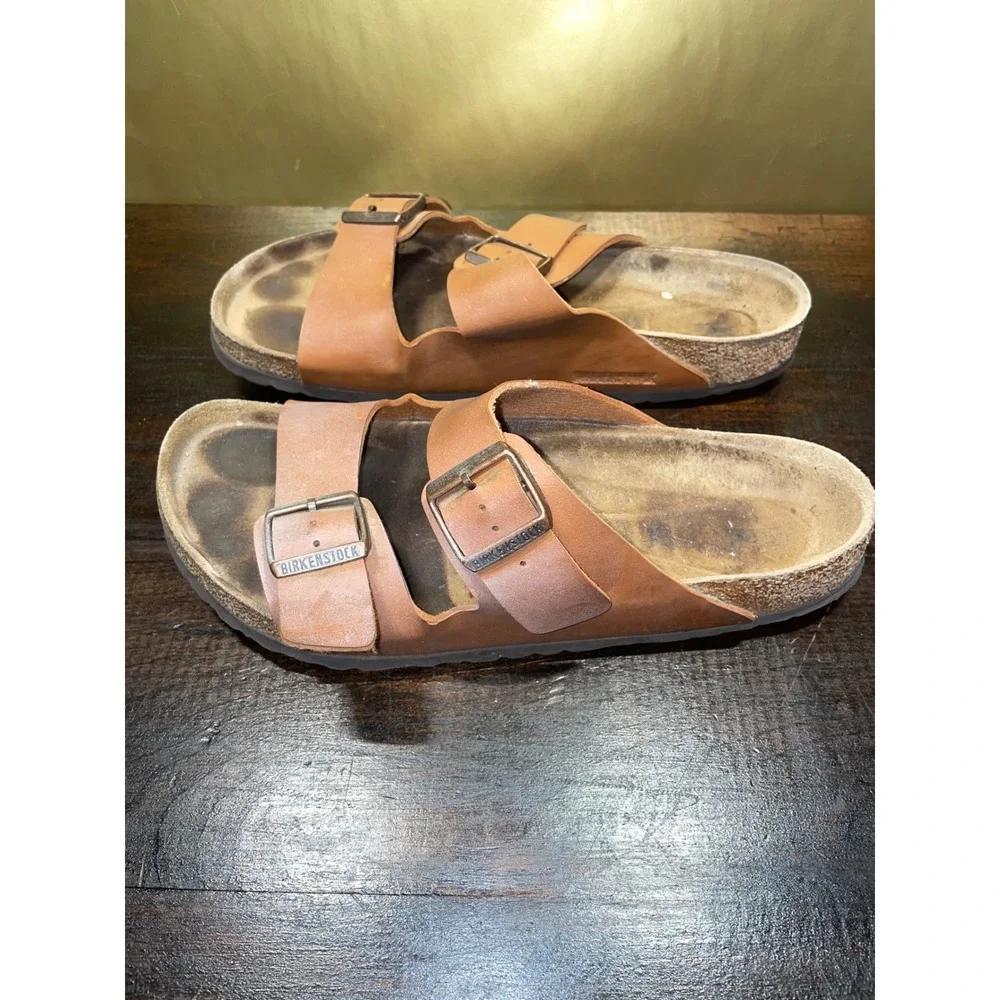 Birkenstock Arizona Tan‎ Leather Double Strap Sandals Men's Sz 43 EU 10-10.5